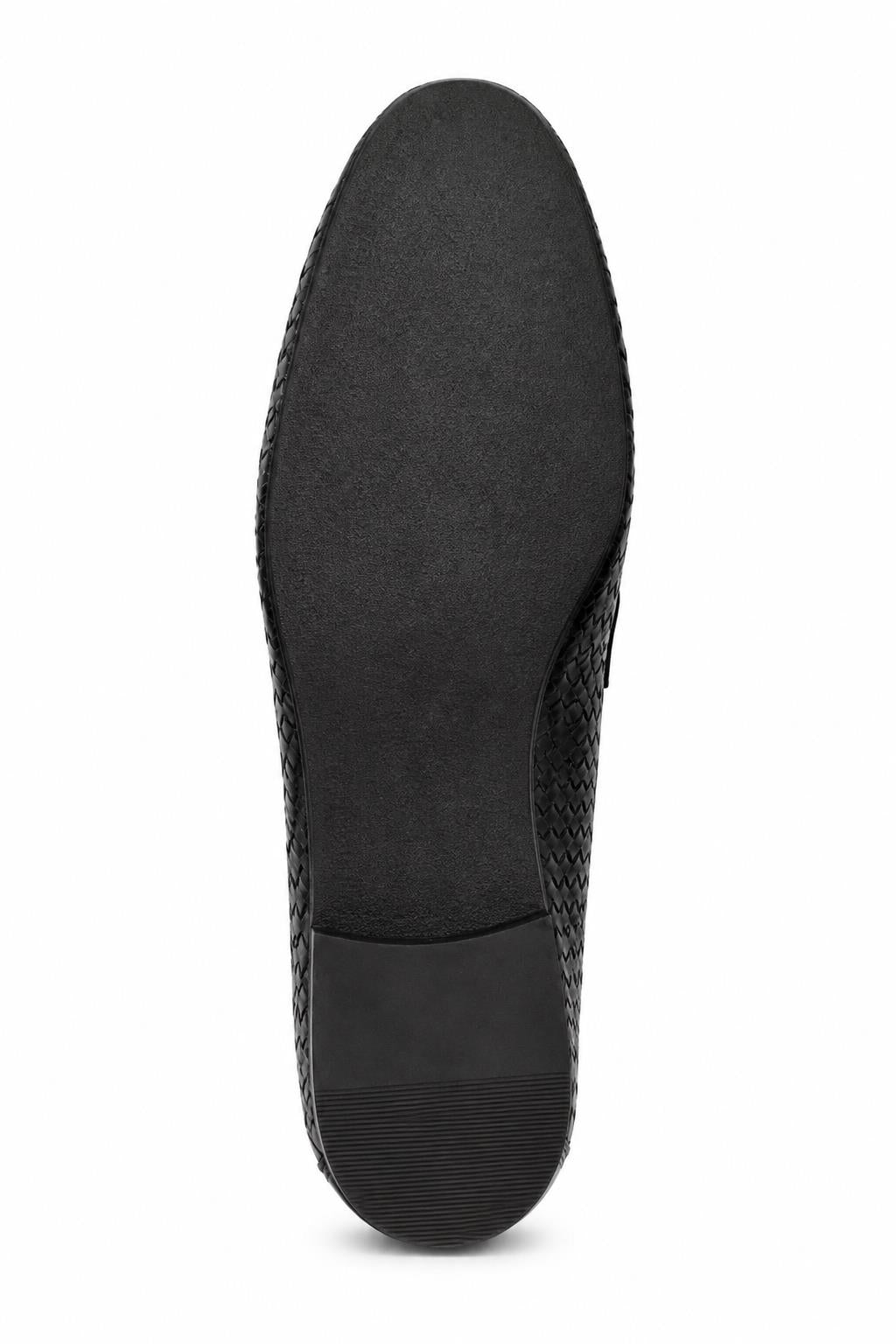 DIVO Men’s Black Handmade Woven Leather Tassel Loafers Sartorial Shoes