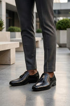 Men’s Black Shiny Polished Print Leather Occasion Shoes Sartorial Shoes