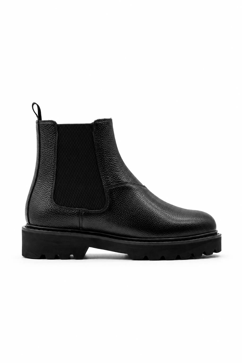 Men’s Black Grain Leather Chelsea Boots Lightweight Chunky Sole Sartorial Shoes