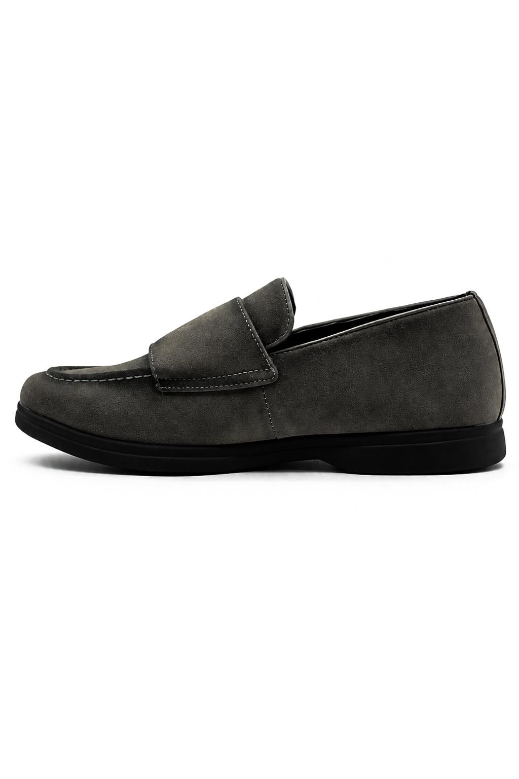 Men's Grey Faux Suede Double Monk Strap Loafers Sartorial Shoes