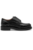 MARLOW Men’s Black Croc-Embossed Leather Moc-Toe Derby Shoes Sartorial Shoes