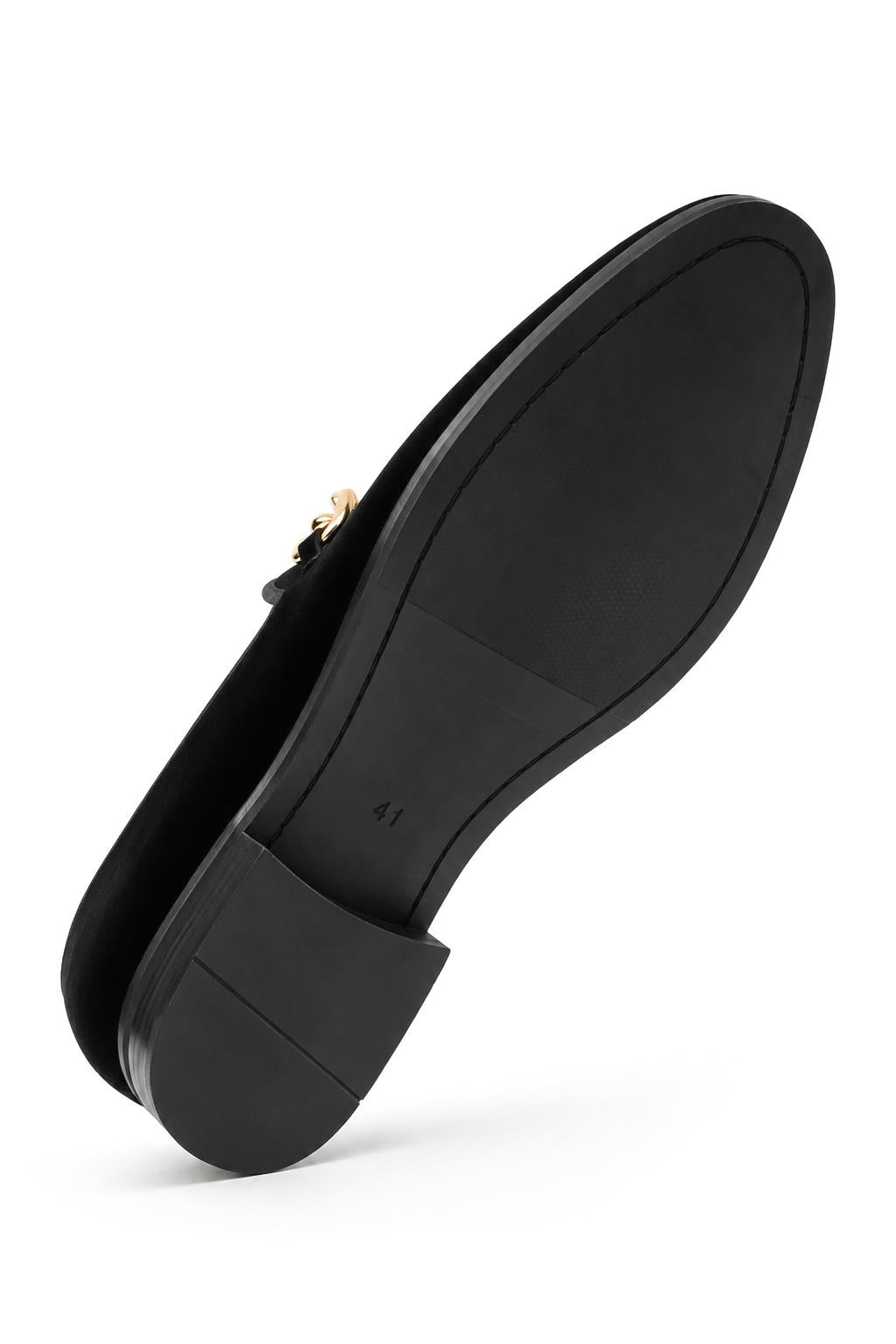 Men's Black Smooth Velvet Gold Chain Dress Loafers Sartorial Shoes