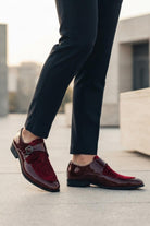 Men's Maroon Floral Velvet Monk Strap Dress Shoes Sartorial Shoes