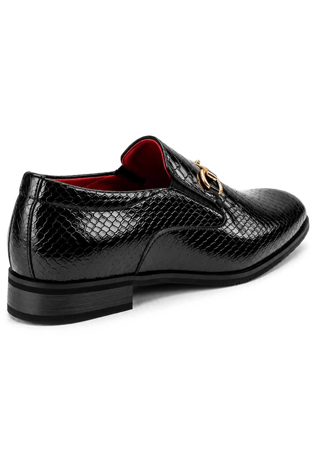 Men’s Black Patent Slip-On Loafers with Gold Snaffle Buckle Sartorial Shoes