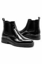 Men's Black Patent Faux Leather Retro Chelsea Boots Lug Sole Sartorial Shoes