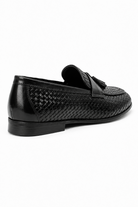 DIVO Men’s Black Handmade Woven Leather Tassel Loafers Sartorial Shoes