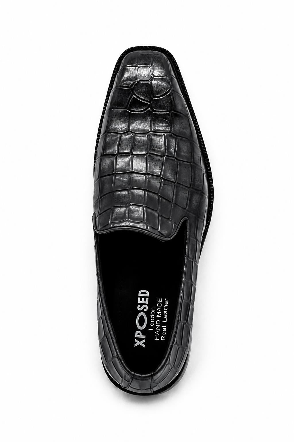 ELBA Men’s Grey Croc Embossed Leather Chisel Toe Loafers Sartorial Shoes