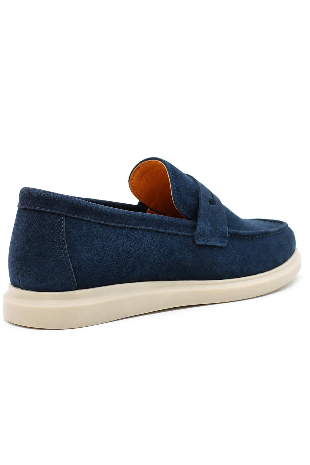 Men’s Milo Navy Blue Suede Leather Penny Loafers Sartorial Shoes