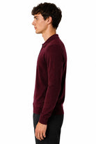 Men's Maroon 100% Cotton Fine Knit Button Neck Polo Jumper CAVANI
