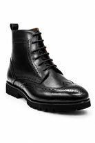 RAM Men's Black Real Leather Wingtip Brogue Ankle Boots Sartorial Shoes