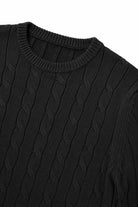 Men's Black 100% Cotton Fine Cable Knit Crew Neck Jumper CAVANI