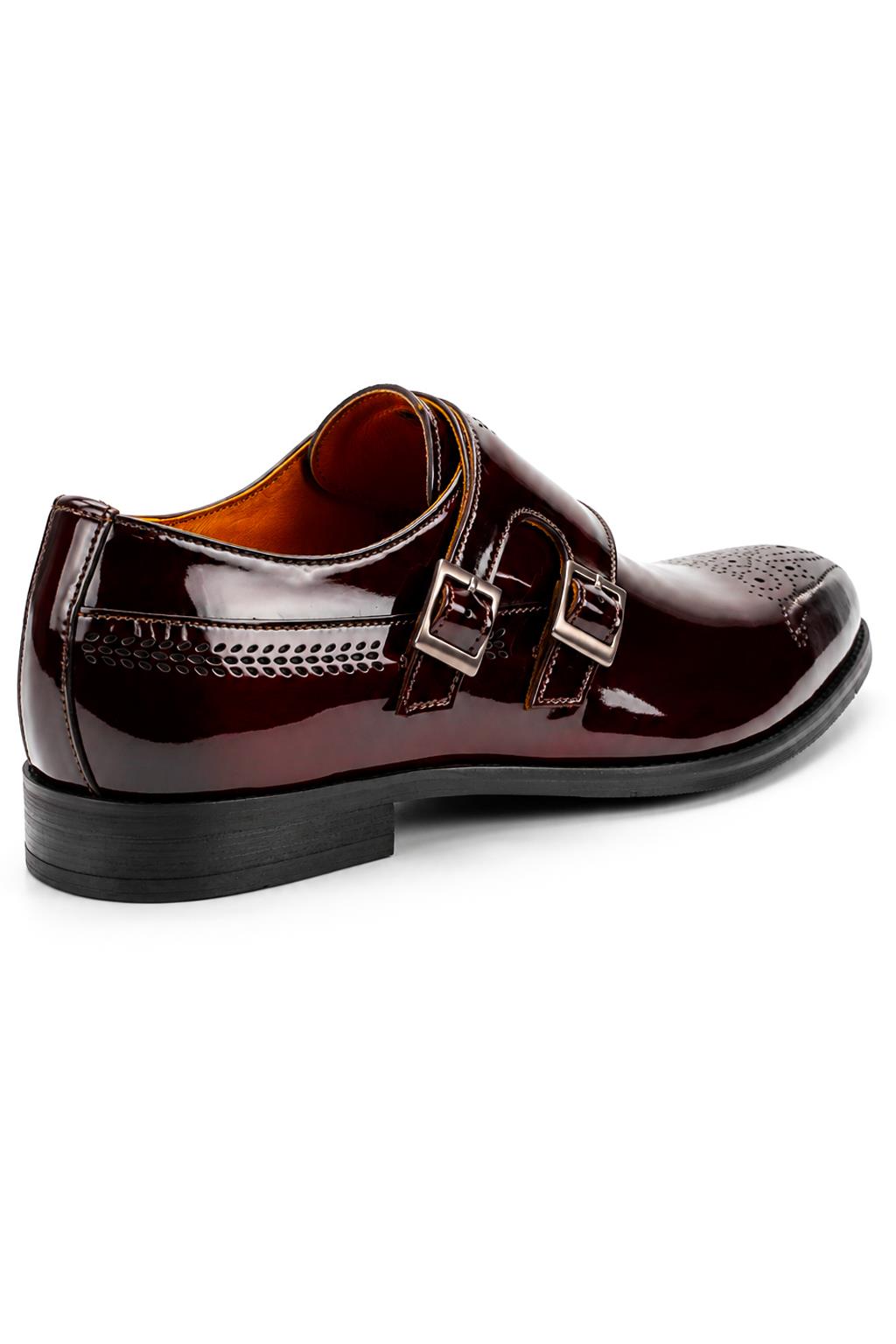 ROAN Men’s Maroon Glossy Patent Leather Monk Strap Dress Shoes Sartorial Shoes