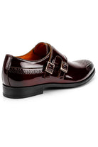 ROAN Men’s Maroon Glossy Patent Leather Monk Strap Dress Shoes Sartorial Shoes