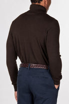 Men's Dark Brown 100% Cotton Fine Knit Roll Neck Jumper CAVANI