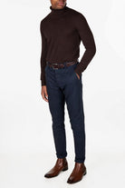 Men's Dark Brown 100% Cotton Fine Knit Roll Neck Jumper CAVANI