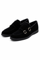 Men's Black Faux Suede Double Monk Strap Loafers Sartorial Shoes