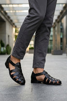 Luke -  Black Handmade Real Leather Fisherman Sandals Sartorial Shoes