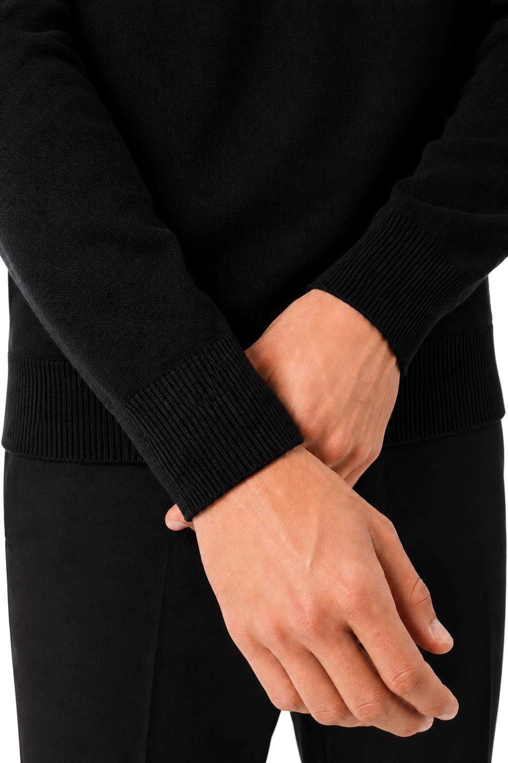 Men's Black 100% Cotton Fine Knit Button Neck Polo Jumper CAVANI