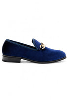 Men's Navy Smooth Velvet Gold Chain Dress Loafers Sartorial Shoes