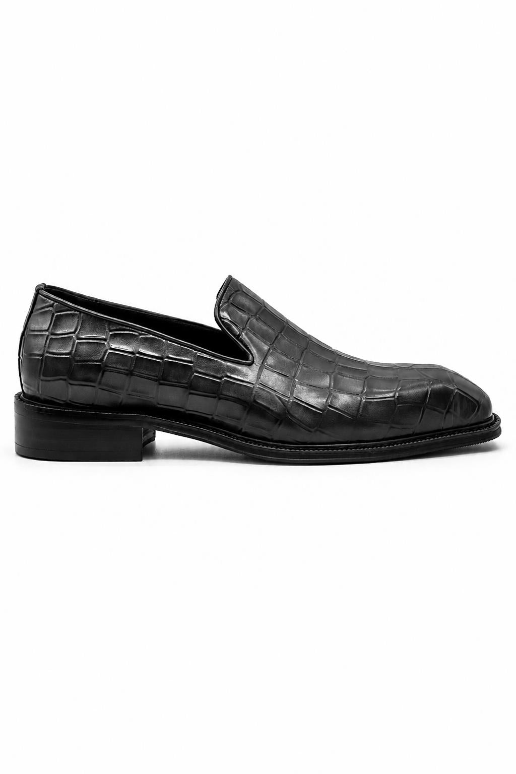 ELBA Men’s Grey Croc Embossed Leather Chisel Toe Loafers Sartorial Shoes