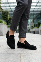 BRIO Men’s Black Woven Suede Leather Penny Loafers Sartorial Shoes
