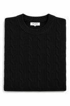 Men's Black 100% Cotton Fine Cable Knit Crew Neck Jumper CAVANI