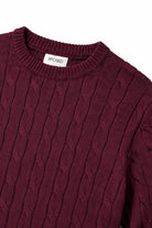 Men's Maroon 100% Cotton Fine Cable Knit Crew Neck Jumper CAVANI