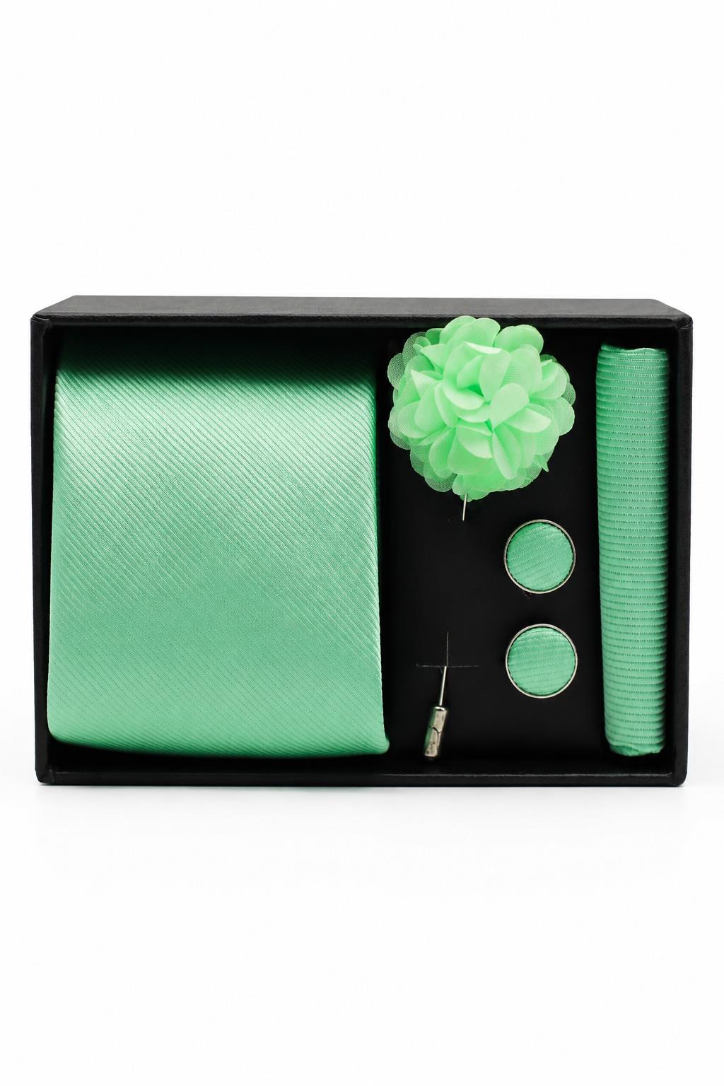 Men’s Mint Green Ribbed 4-Piece Tie Wedding Gift Set Sartorial Shoes