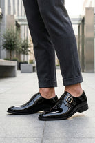 VALE Men’s Black Patent Leather Single Monk Strap Shoes Sartorial Shoes