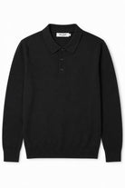 Men's Black 100% Cotton Fine Knit Button Neck Polo Jumper CAVANI