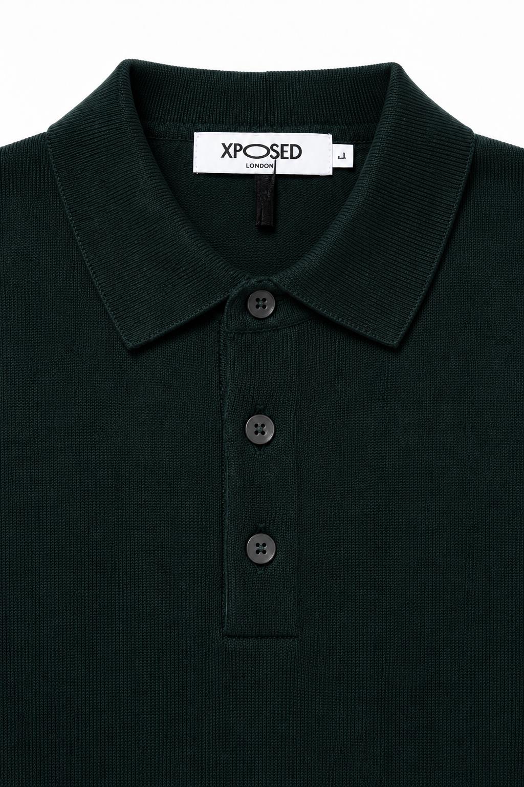 Men's Green 100% Cotton Fine Knit Button Neck Polo Jumper CAVANI