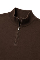 Men's Dark Brown 100% Cotton Fine Knit Quarter Zip Funnel Neck Jumper CAVANI