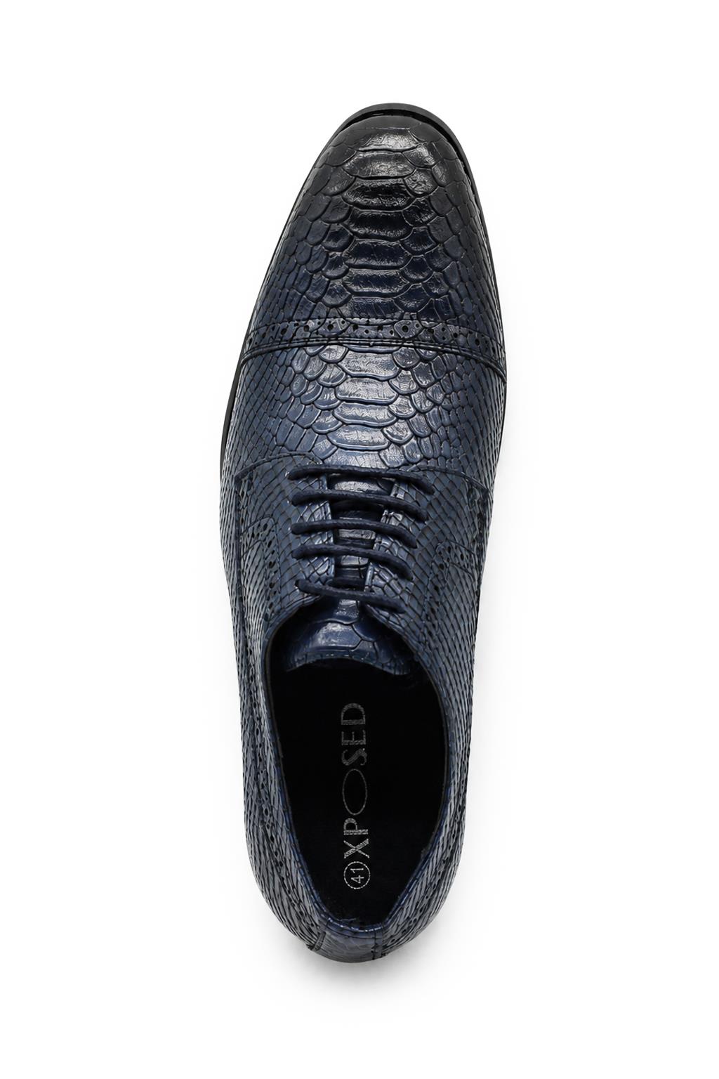 Men's Navy Embossed Faux Leather Lace up Derby Shoes Sartorial Shoes