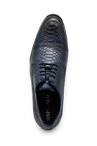 Men's Navy Embossed Faux Leather Lace up Derby Shoes Sartorial Shoes
