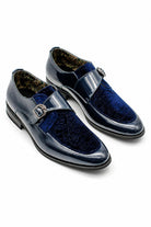 Men's Navy Floral Velvet Monk Strap Dress Shoes Sartorial Shoes