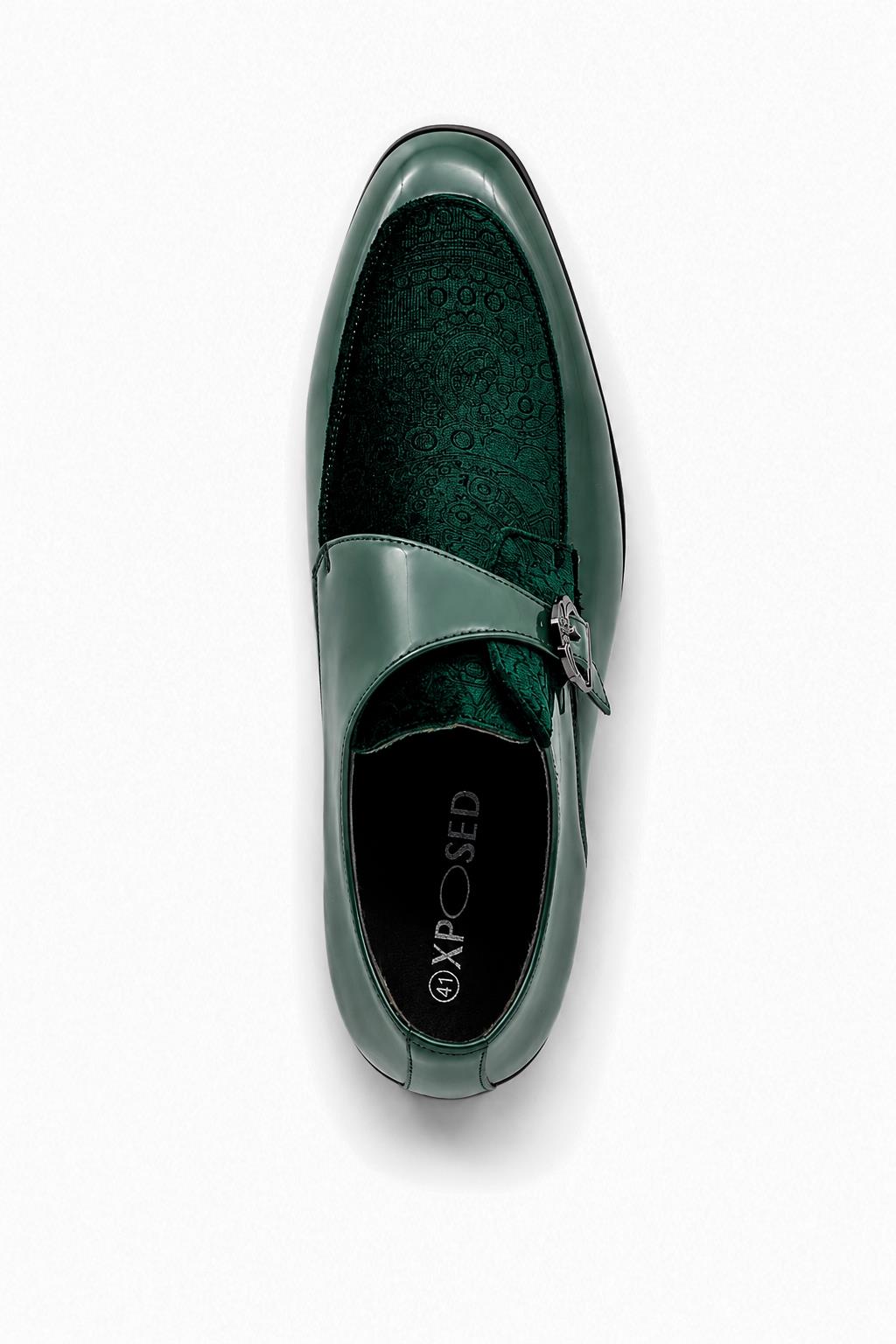 Men's Green Floral Velvet Monk Strap Dress Shoes