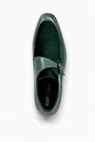 Men's Green Floral Velvet Monk Strap Dress Shoes
