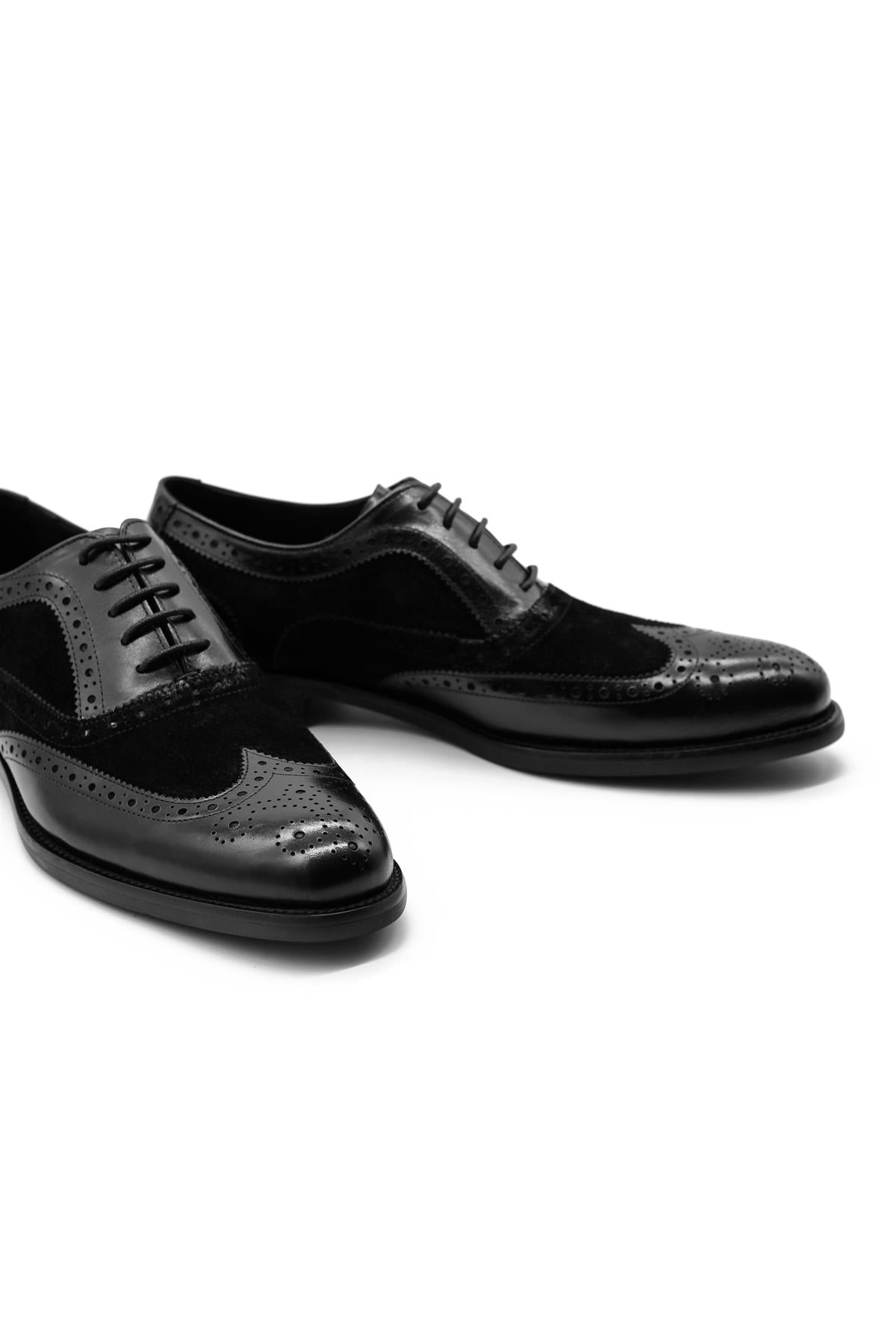 Lawson Men's Handmade Leather & Suede Wingtip Brogue Shoes – Black Sartorial Shoes