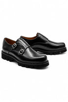 KNOX Men’s Black Leather Chunky Double Monk Strap Shoes Sartorial Shoes