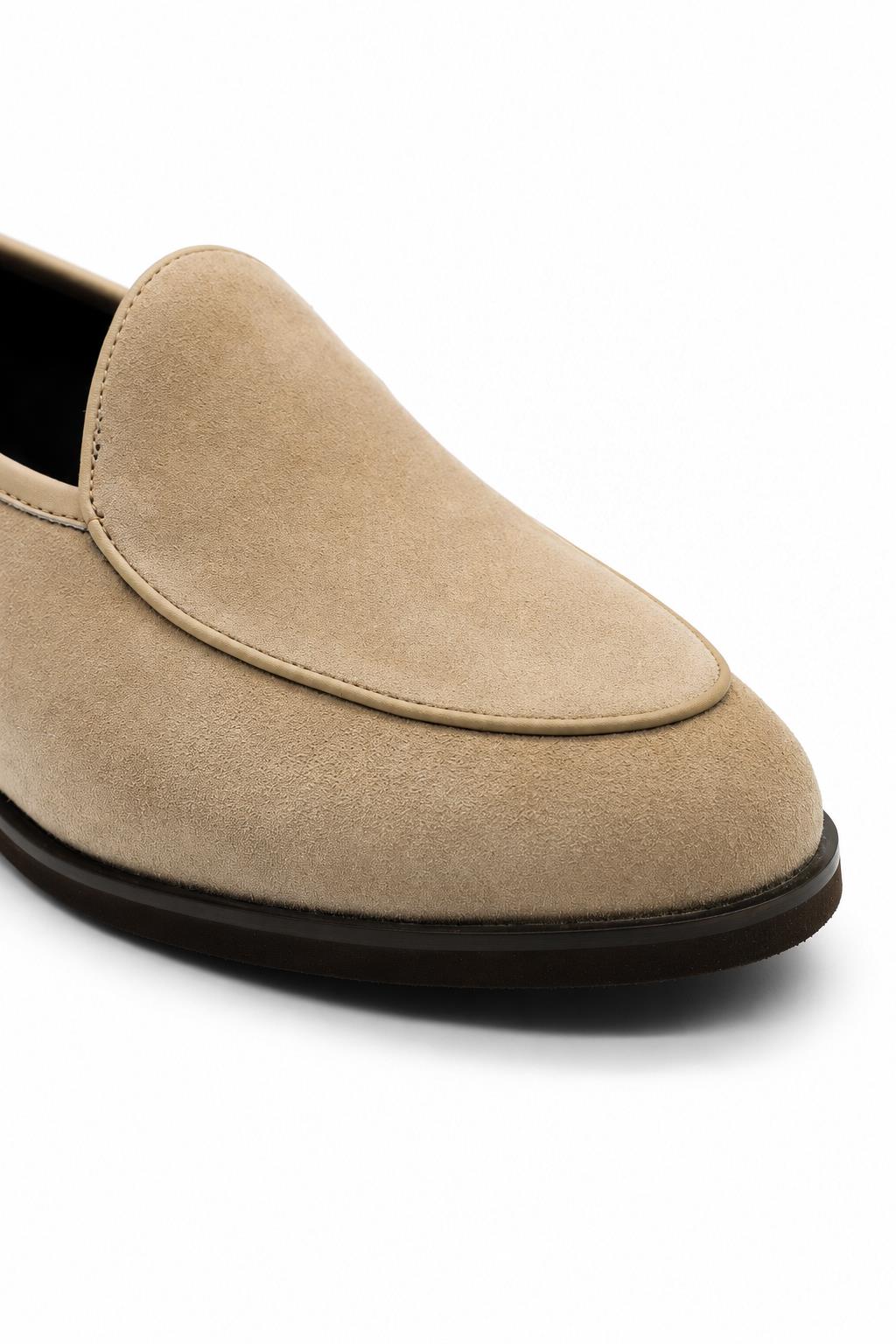 Beige Suede Leather Dress Loafers Sartorial Shoes