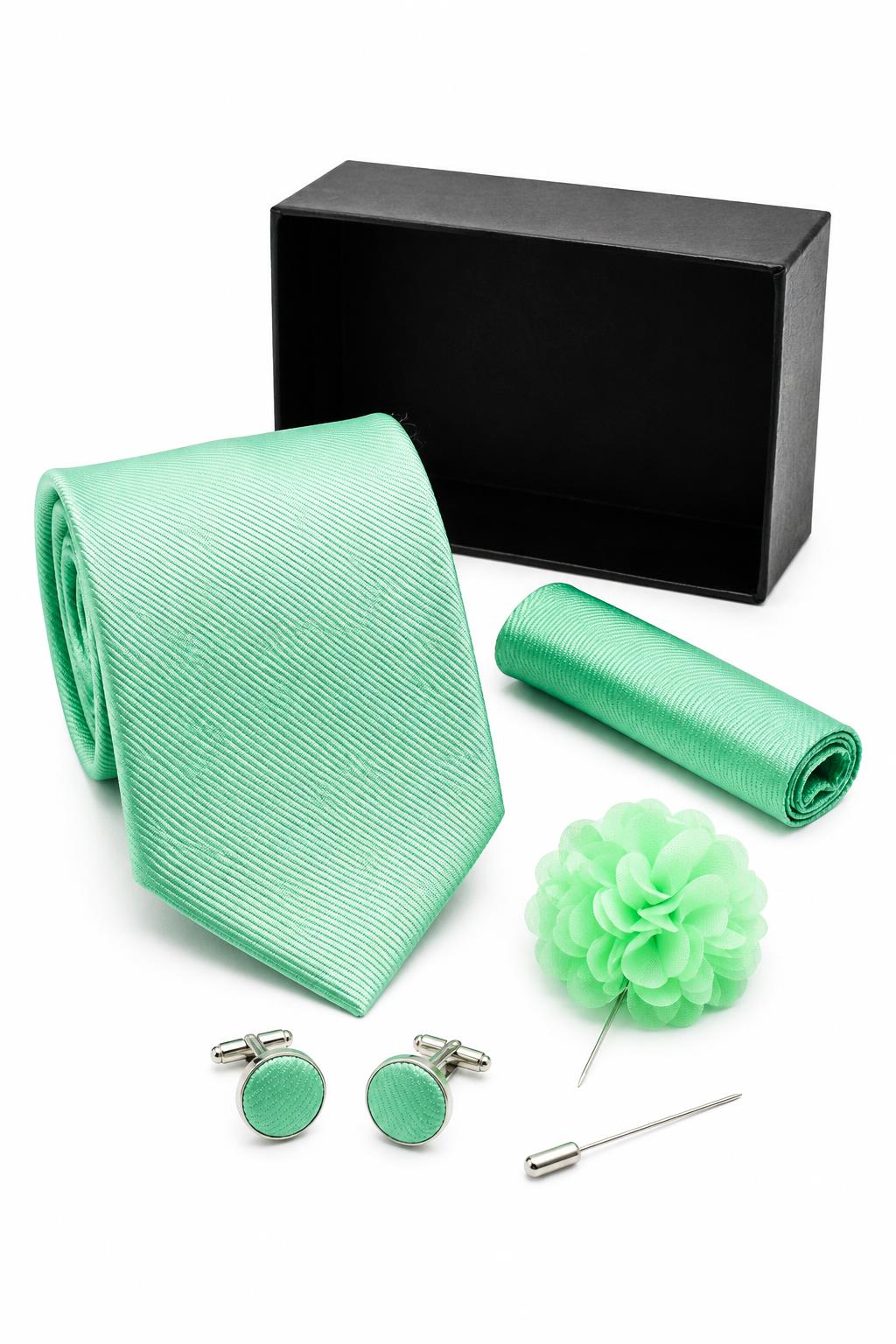 Men’s Mint Green Ribbed 4-Piece Tie Wedding Gift Set Sartorial Shoes