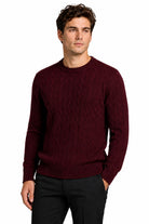 Men's Maroon 100% Cotton Fine Cable Knit Crew Neck Jumper CAVANI
