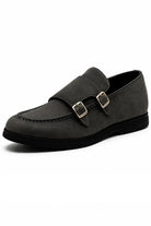 Men's Grey Faux Suede Double Monk Strap Loafers Sartorial Shoes