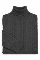 Men's Charcoal Grey 100% Cotton Fine Cable Knit Roll Neck Jumper CAVANI