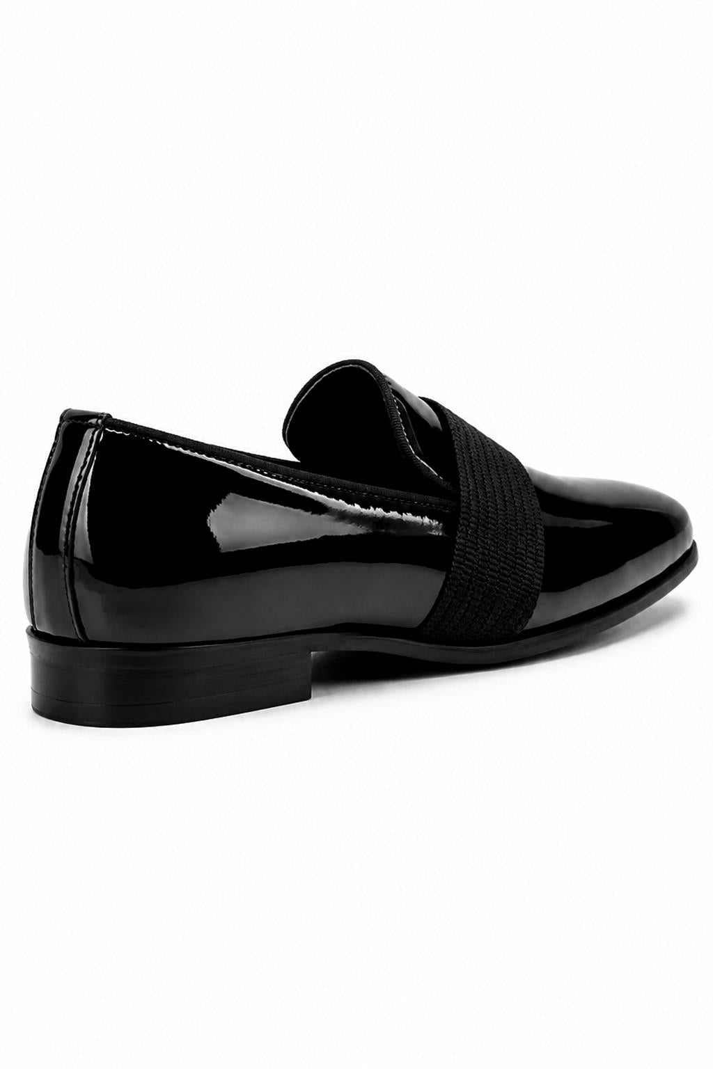 MIRO 3 Men’s Black Hi-Shine Patent Leather Slip-On Tuxedo Loafers Sartorial Shoes