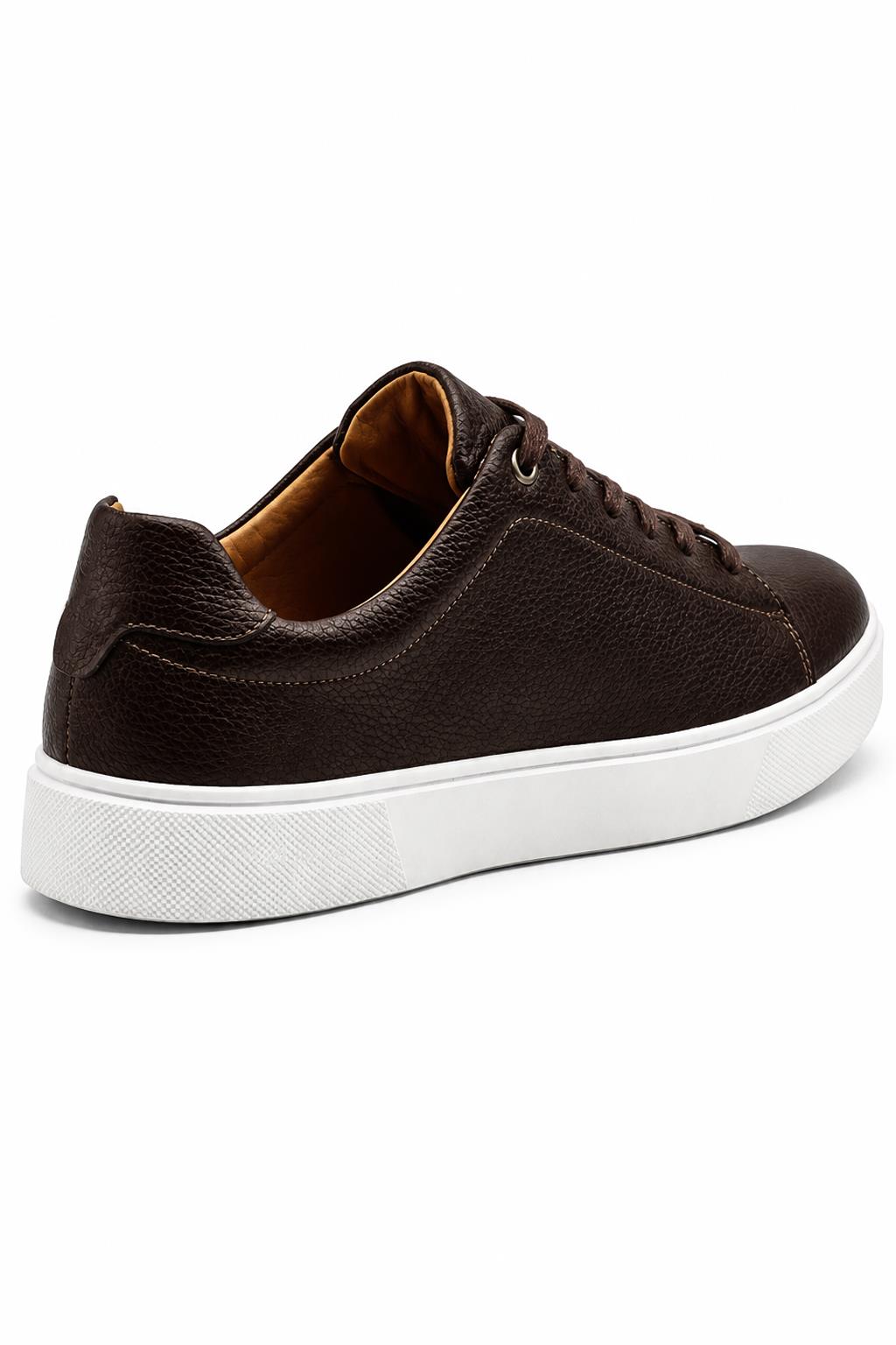 Men’s Coffee Brown Grain-Effect Faux Leather Lace-Up Trainers Sartorial Shoes
