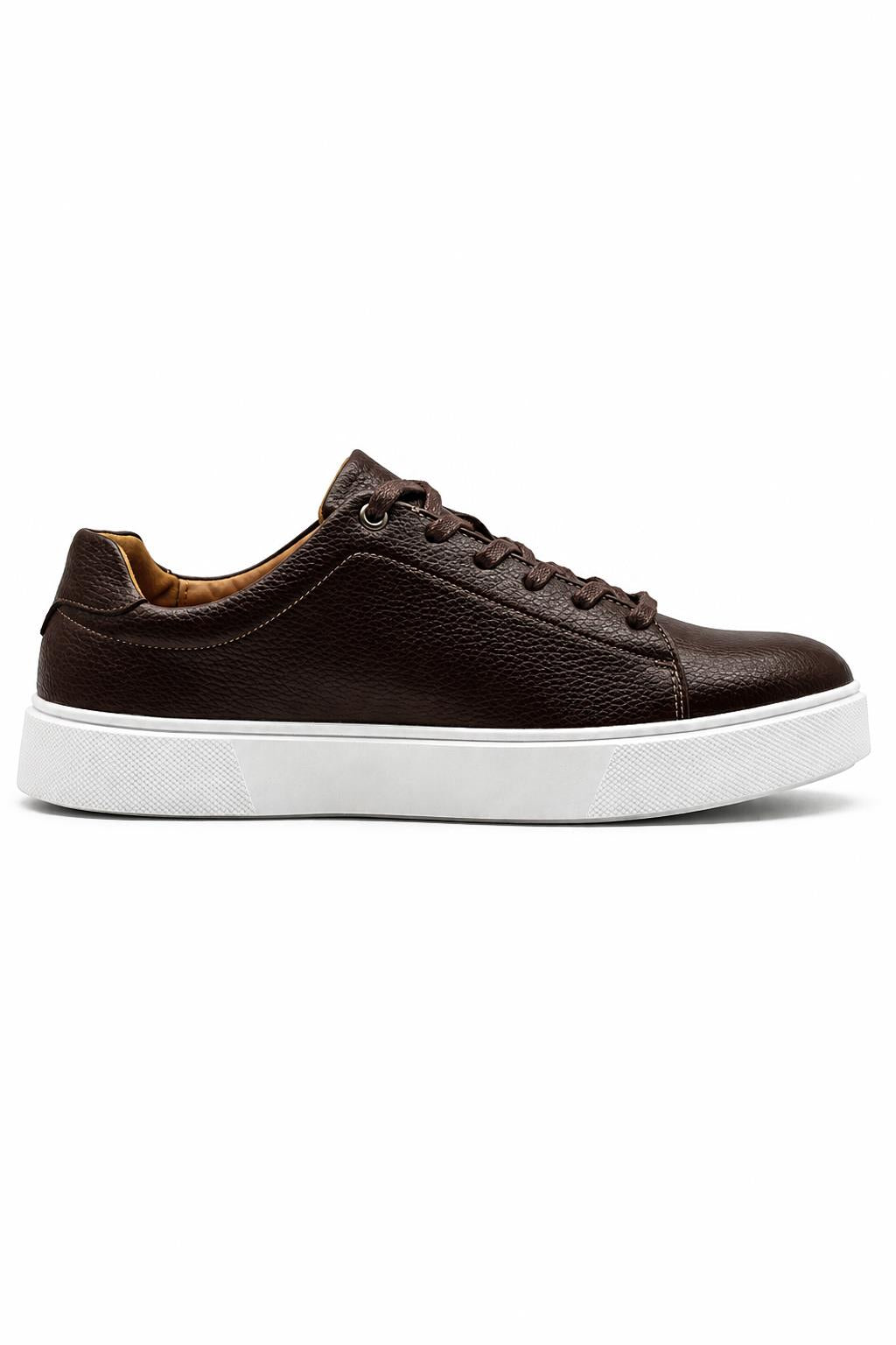 Men’s Coffee Brown Grain-Effect Faux Leather Lace-Up Trainers Sartorial Shoes