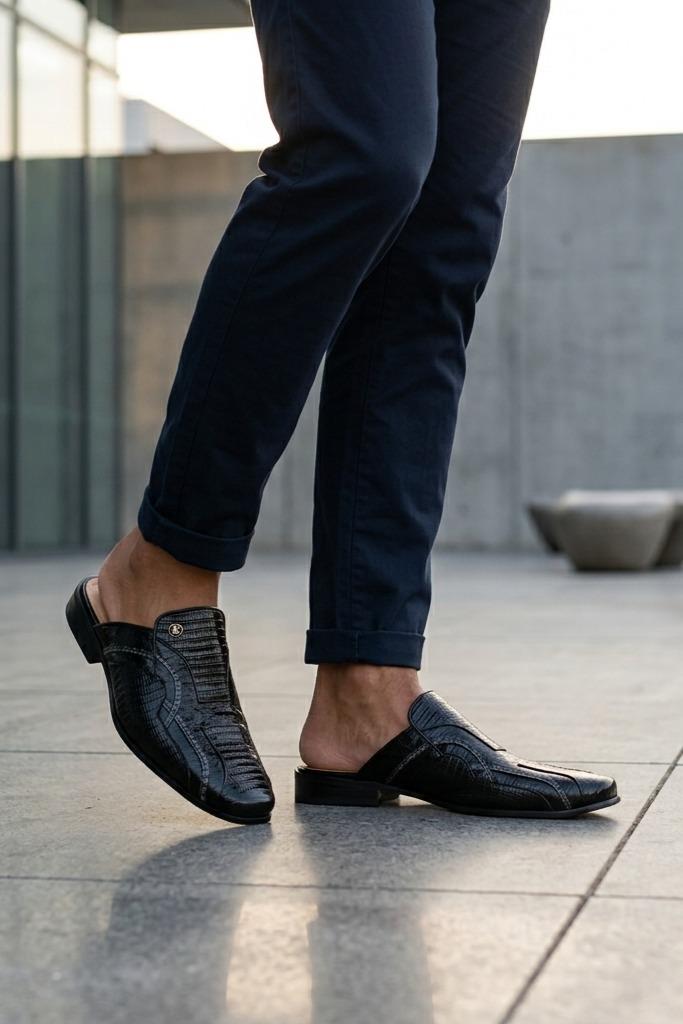 Men’s Glossy Black Handmade Real Leather Half Shoes Sartorial Shoes