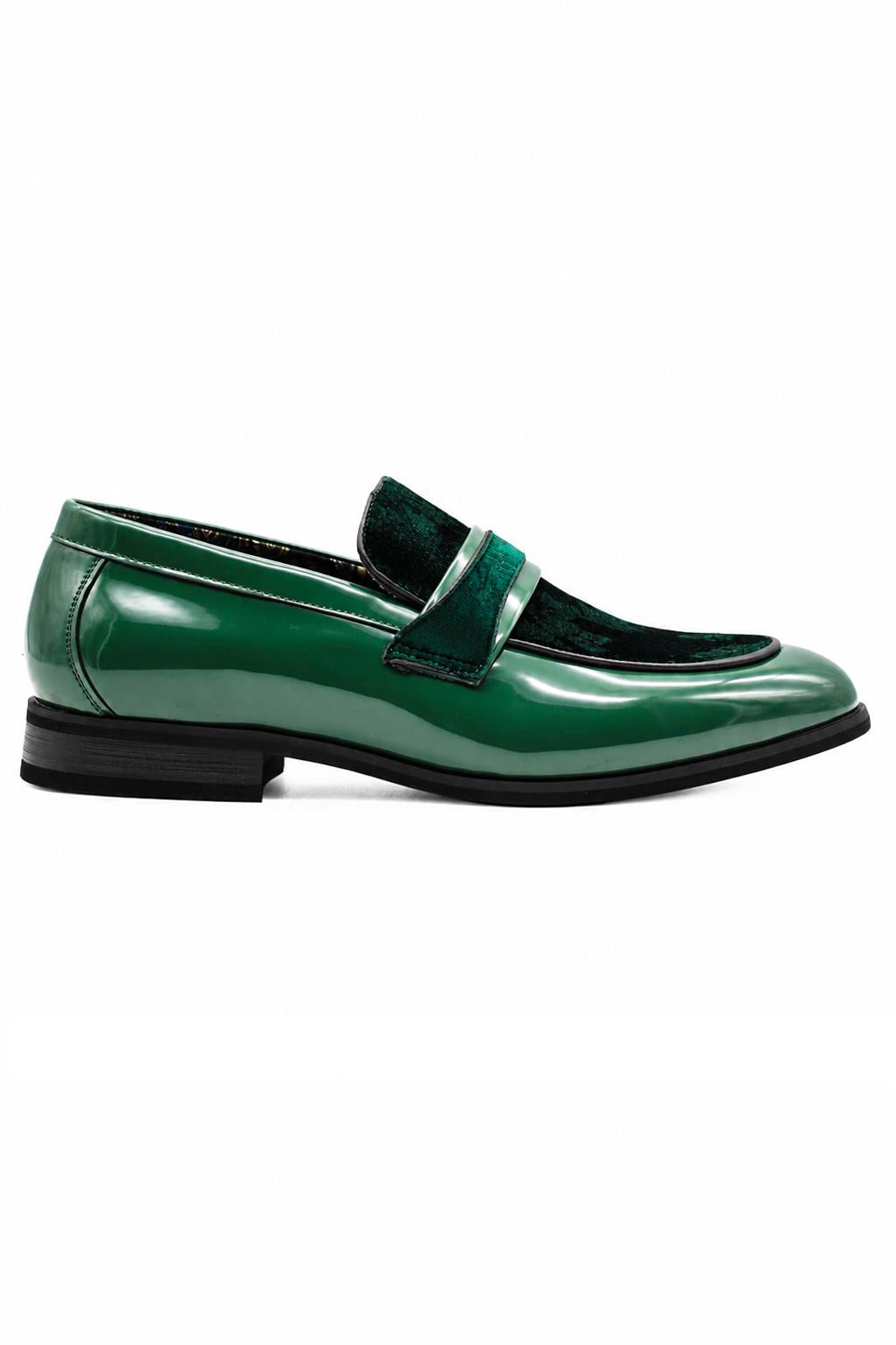 Men's Green Floral Velvet Patent Dress Loafers Sartorial Shoes