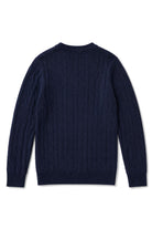 Men's Navy 100% Cotton Fine Cable Knit Crew Neck Jumper CAVANI